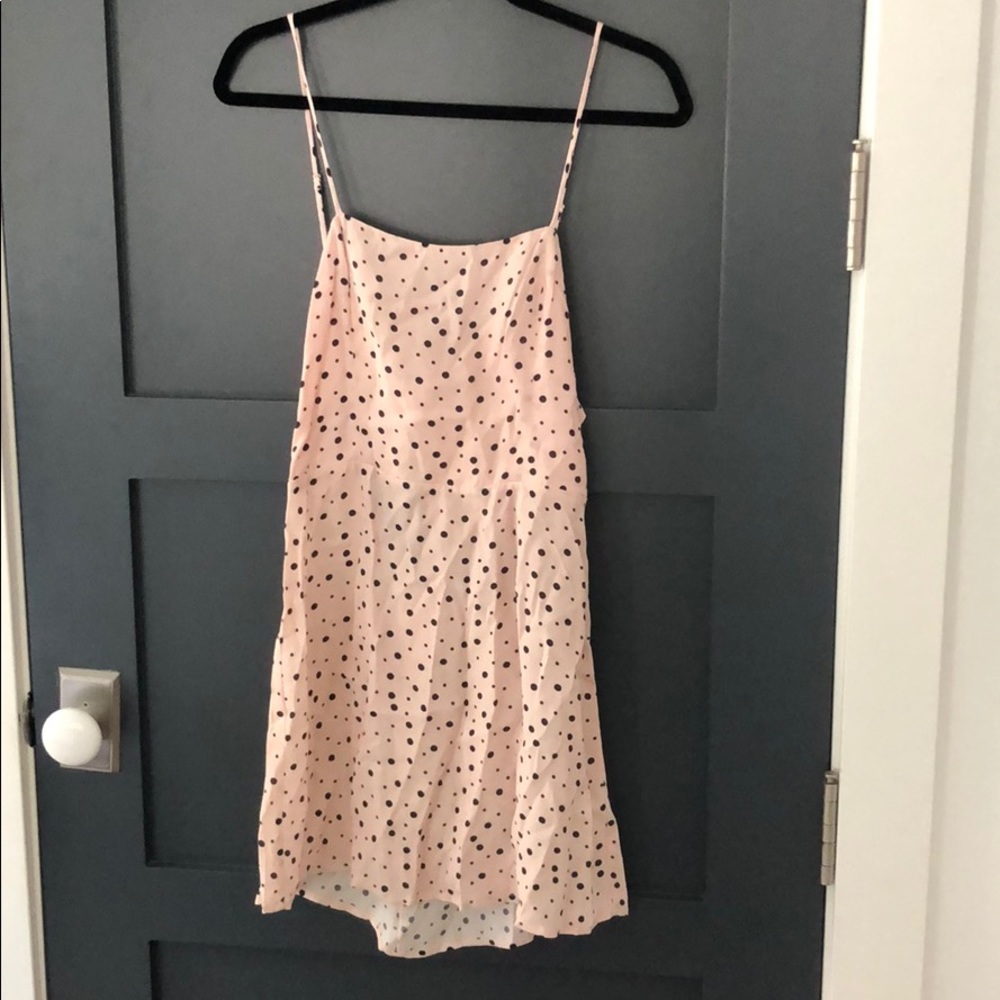 Blush pink black polka dots mini dress open back